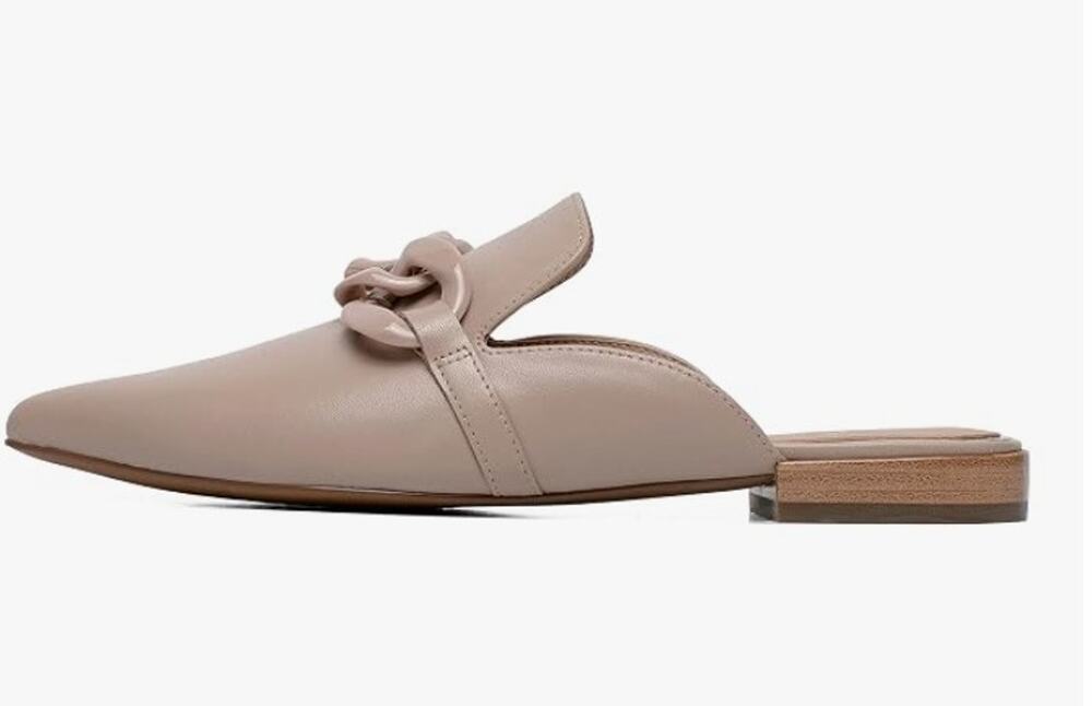 Linea Paolo Adora Nappa Leather Elongated Toe Belted Mule Tonal Resin Chain 10